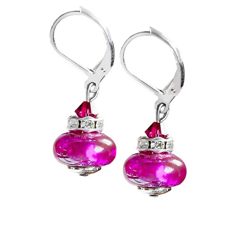 Skvostné náušnice Magenta Dream s ryzím stříbrem v perlách Lampglas ESH4 Lampglas