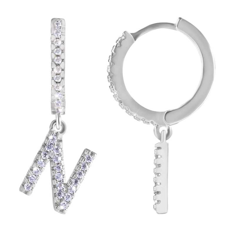 Kruhová ocelová single náušnice "N" se zirkony Troli Kruhová ocelová single náušnice "N" se zirkony Troli