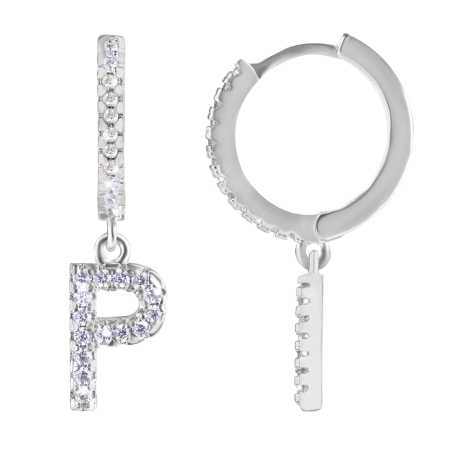 Kruhová ocelová single náušnice "P" se zirkony Troli