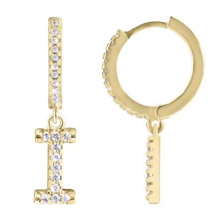 Kruhová pozlacená single náušnice "I" se zirkony Troli