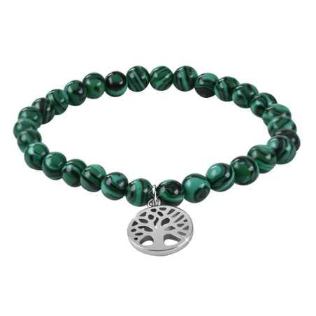 Korálkový náramek z malachitu se stromem života Troli / Délka: 20 cm