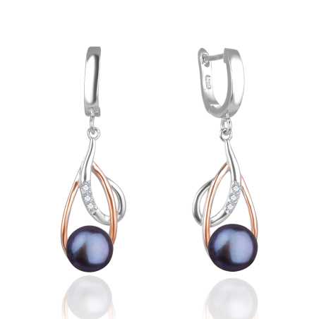 Luxusní bicolor náušnice s pravými tmavými perlami AGUC2676P-DARK BLUE Beneto