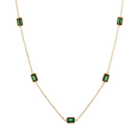 Okouzlující pozlacený náhrdelník se zelenými krystaly Troli