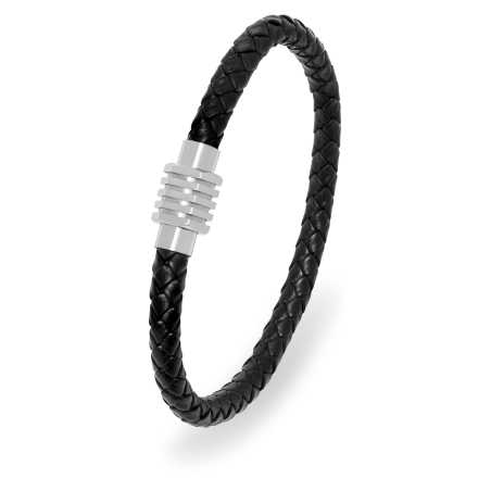 Černý kožený náramek pro muže Leather Troli / Délka: 21 cm