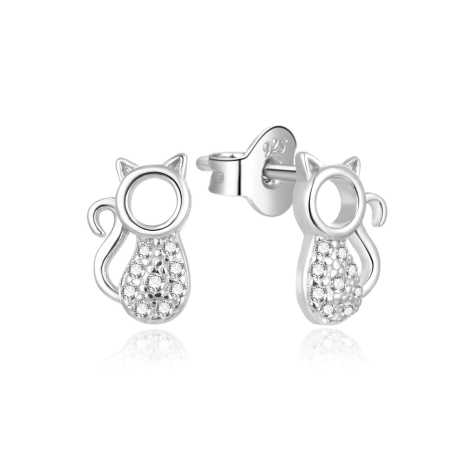 Půvabné stříbrné náušnice se zirkony Kočičky AGUP682L Beneto