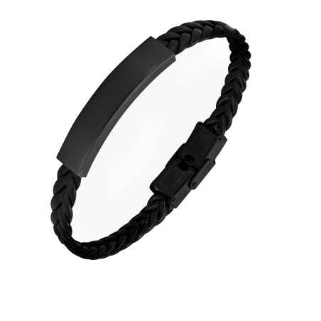 Černý kožený náramek s ocelovou sponou STO3682 Troli