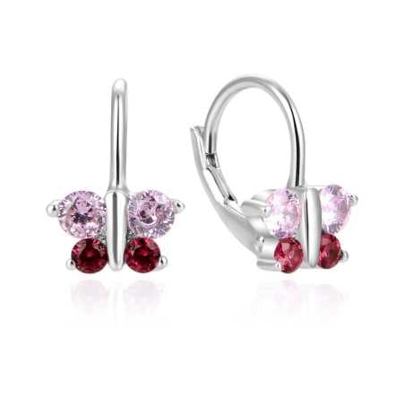 Slušivé stříbrné náušnice se zirkony Motýlci AGUC634DL Beneto