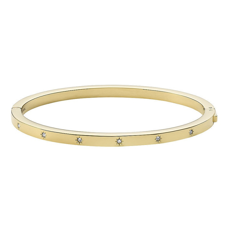 Pevný pozlacený náramek se zirkony Shine Bright JF03872710 Fossil