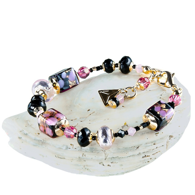 Romantický náramek Sakura Cubes s 24karátovým zlatem a ryzím stříbrem v perlách Lampglas BCU46 Lampglas