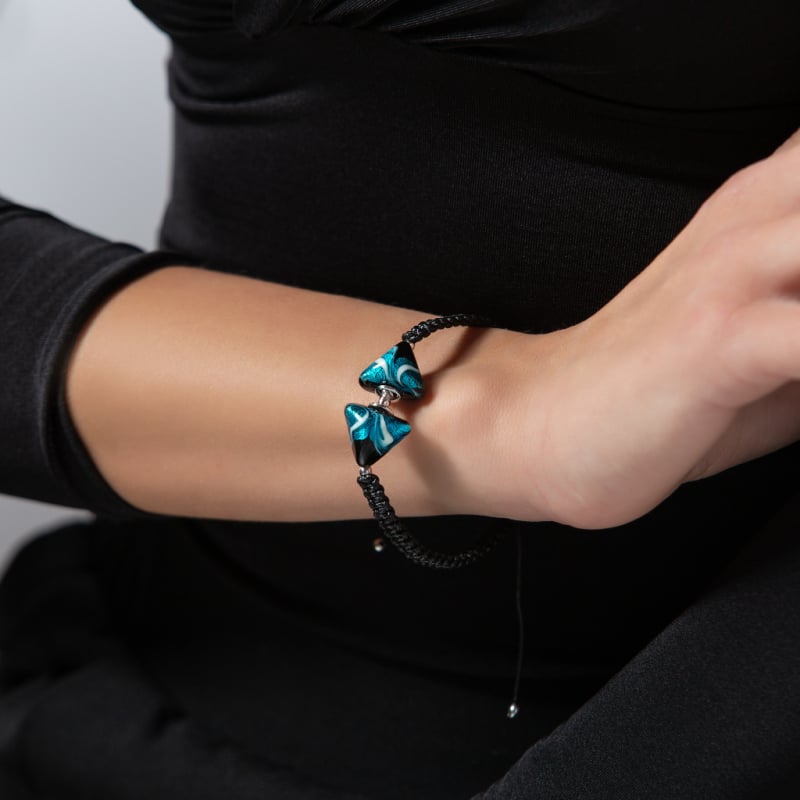 Půvabný náramek Double Sea Wave Triangle s ryzím stříbrem v perlách Lampglas BTA-D-12 Lampglas