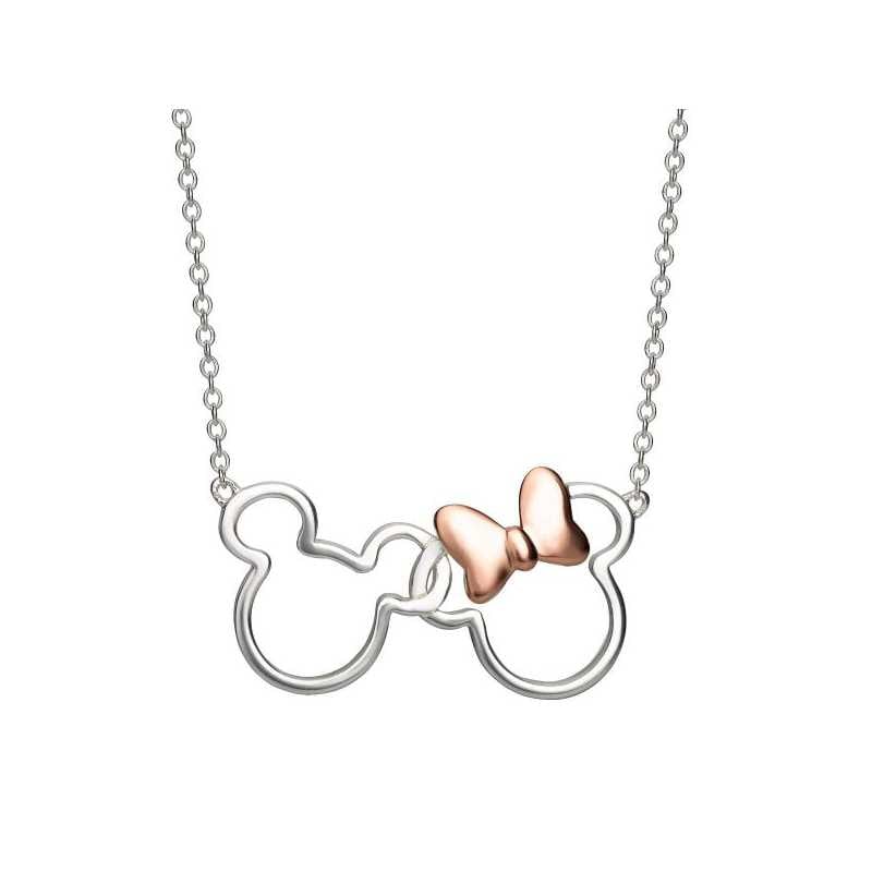 Slušivý stříbrný bicolor náhrdelník Mickey and Minnie Mouse N902594TL-18 Disney