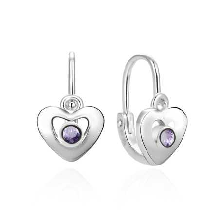 Stříbrné dívčí náušnice s fialovým zirkonem AGUC2583D-VL Beneto