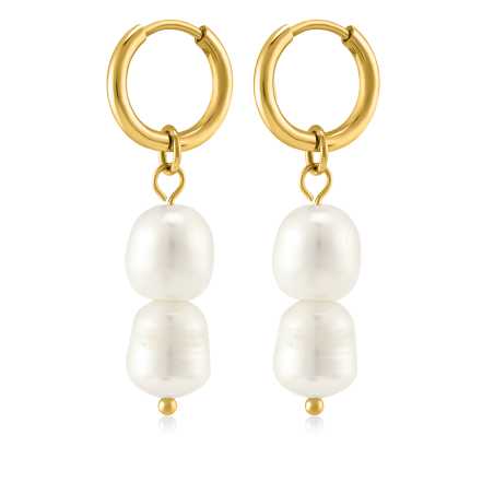 Půvabné pozlacené náušnice s pravými perlami 2v1 VAAJDE201861G Troli