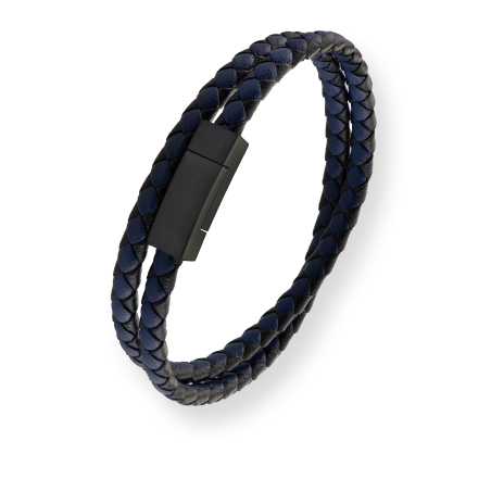 Dvojitý náramek z černé a modré kůže Leather VABOB013 Troli