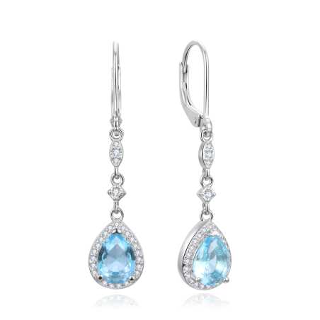 Nádherné stříbrné náušnice se světle modrými zirkony AGUC3296 Beneto