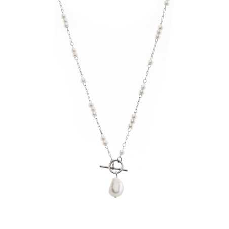 Elegantní ocelový náhrdelník s barokní perlou VABQJN061S Troli