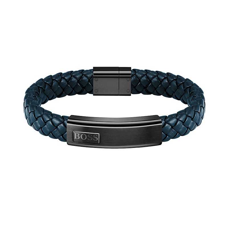 Tmavě modrý kožený náramek Lander 1580179M Hugo Boss Tmavě modrý kožený náramek Lander 1580179M Hugo Boss