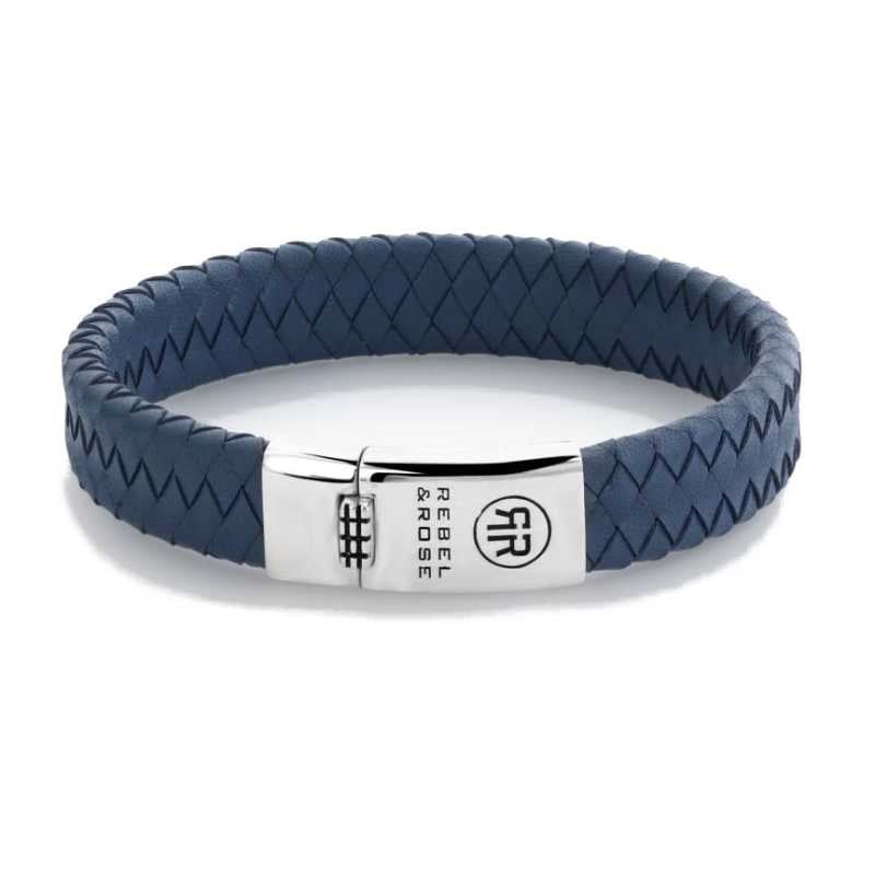 Modrý kožený náramek Braided Flat 925 Blue RR-L0151-S Rebel&Rose / Rozměr: 20 cm - L+