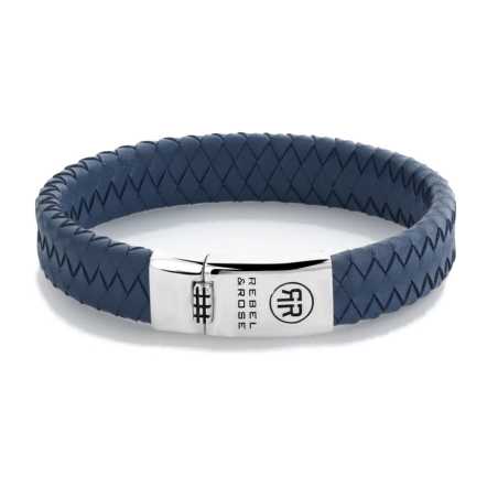 Modrý kožený náramek Braided Flat 925 Blue RR-L0151-S Rebel&Rose / Rozměr: 20 cm - L+