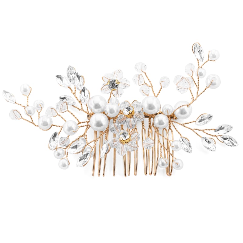Nádherný pozlacený hřeben do vlasů s kamínky a perlami Troli Nádherný pozlacený hřeben do vlasů s kamínky a perlami Troli