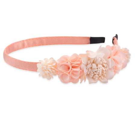 Slušivá světle růžová čelenka do vlasů s květinami Troli