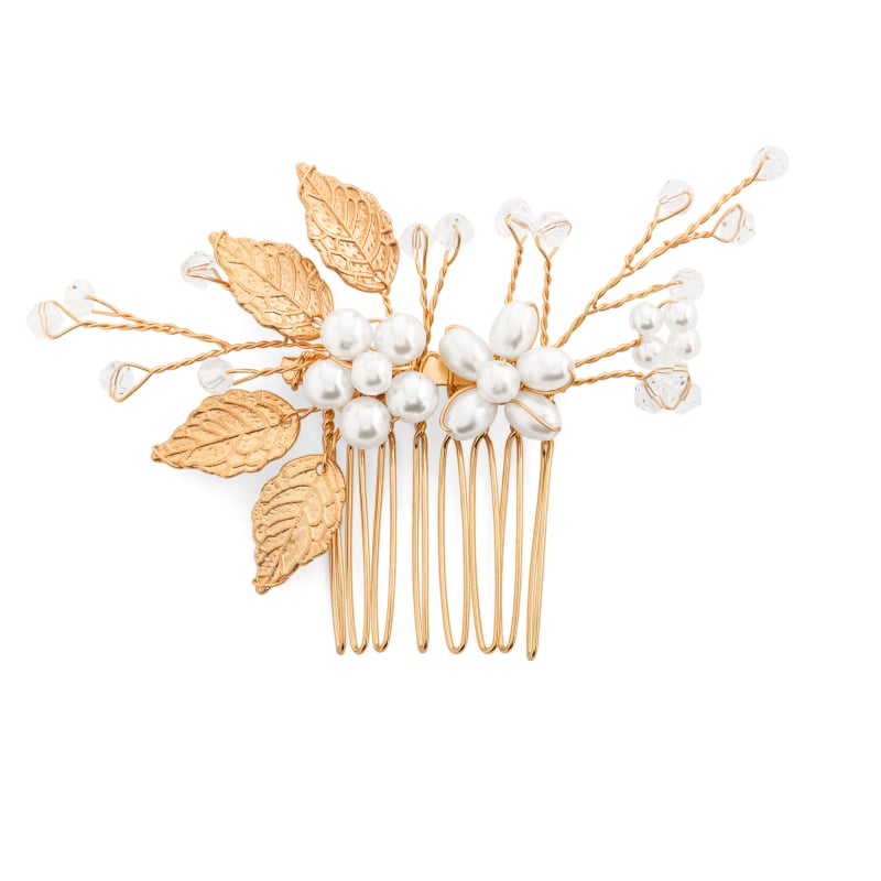 Půvabný pozlacený hřebínek do vlasů s perlami Troli