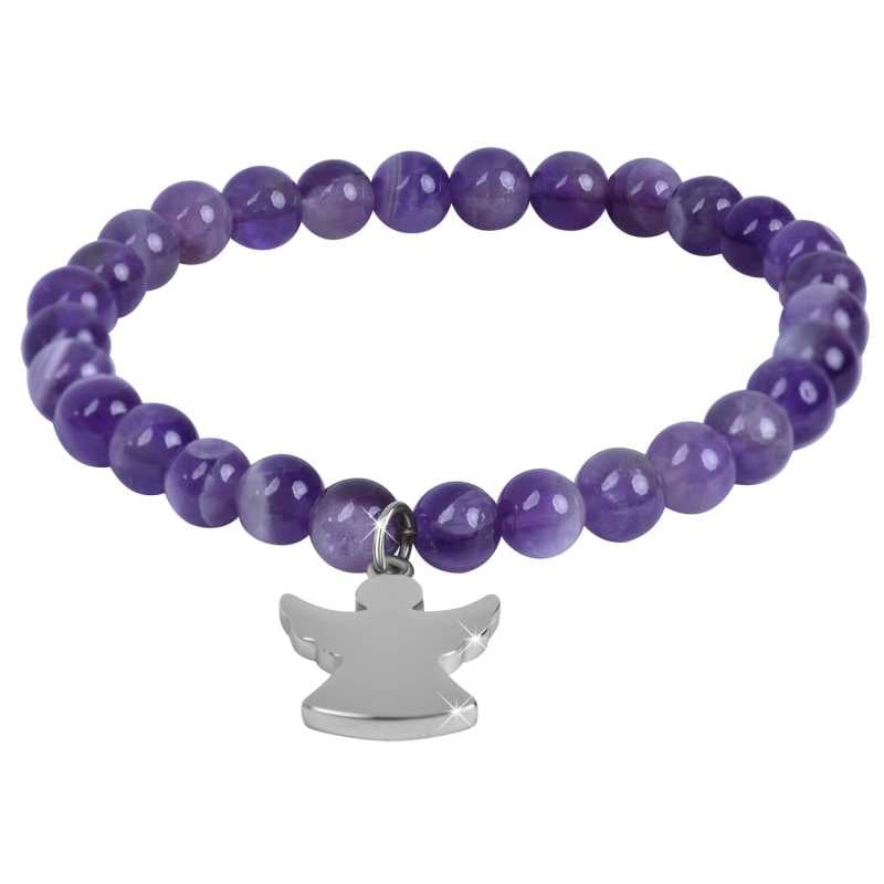 Korálkový náramek z ametystu s andílkem Troli / Délka: 18 cm