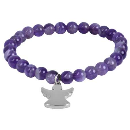 Korálkový náramek z ametystu s andílkem Troli / Délka: 18 cm