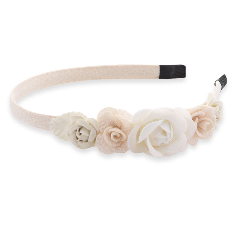 Slušivá běžová čelenka do vlasů s květinami Troli Slušivá běžová čelenka do vlasů s květinami Troli