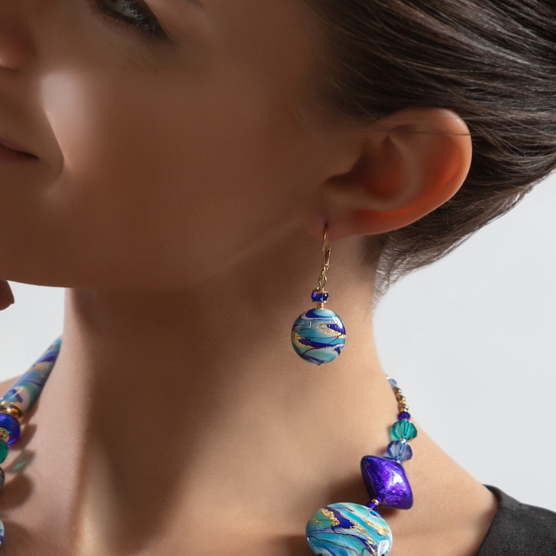 Krásné náušnice Blue Dream s 24karátovým zlatem v perlách Lampglas ERO18 Lampglas