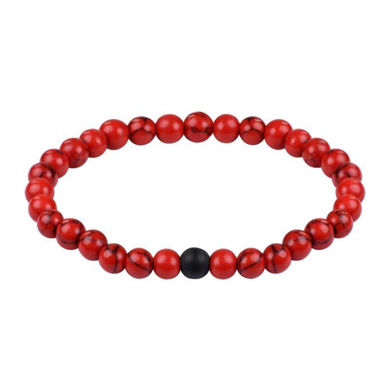 Korálkový náramek z červeného howlitu a onyxu Troli / Délka: 18 cm Korálkový náramek z červeného howlitu a onyxu Troli / Délka: 18 cm