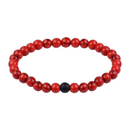 Korálkový náramek z červeného howlitu a onyxu Troli / Délka: 18 cm