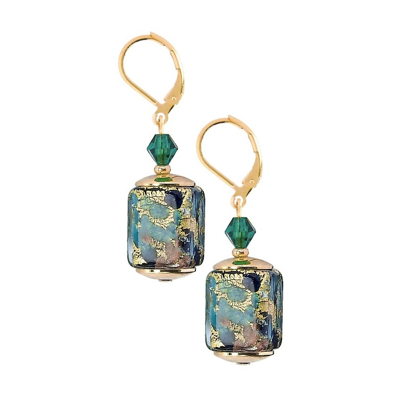 Slušivé náušnice Emerald Oasis s 24karátovým zlatem v perlách Lampglas ECU68 Lampglas