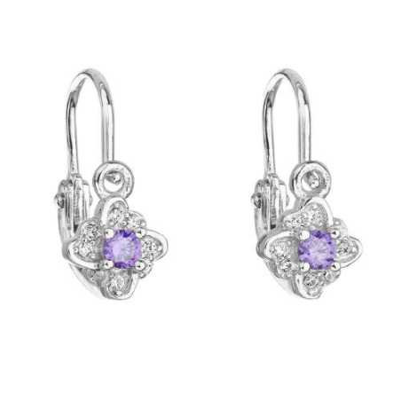 Stříbrné dětské náušnice s fialovými zirkony 11175.3 Evolution Group