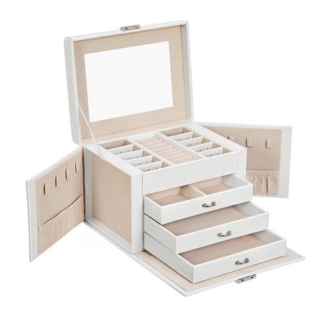 Stylová bílá šperkovnice se zrcátkem Troli