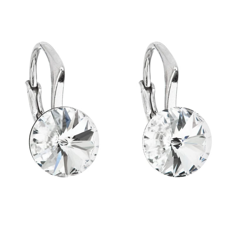 Blyštivé stříbrné náušnice s čirým krystalem 31229.1 Evolution Group