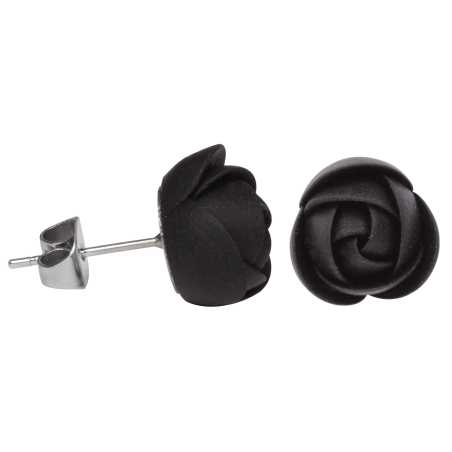Černé náušnice puzetky menší kytičky Troli