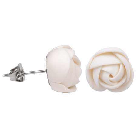 Bílé náušnice puzetky kytičky Troli