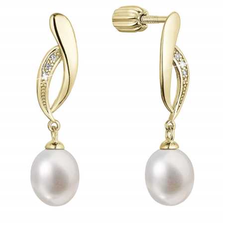 Elegantní pozlacené náušnice s říční perlou a zirkony 21103.1B Evolution Group