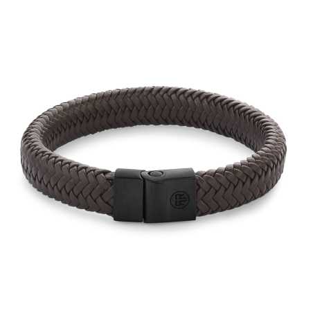 Hnědý kožený náramek Herringbone Brown Black RR-M0023-B Rebel&Rose / Rozměr: 19 cm - L