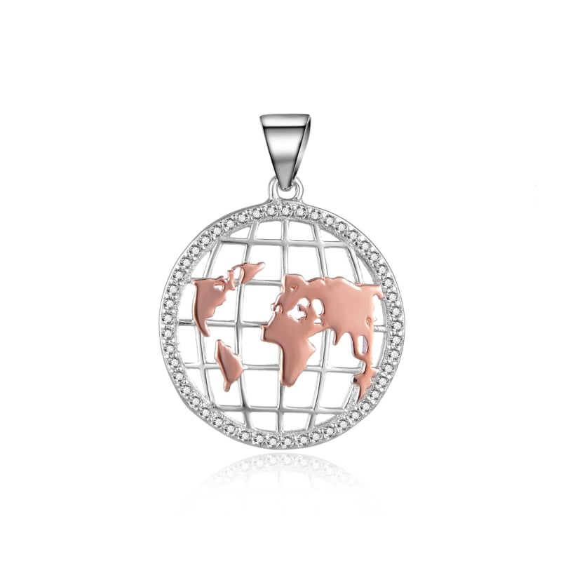 Stříbrný bicolor přívěsek se zirkony Mapa světa P0001413 Moiss