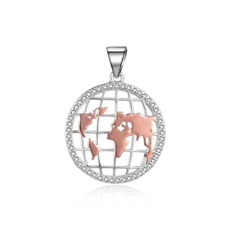 Stříbrný bicolor přívěsek se zirkony Mapa světa P0001413 Moiss