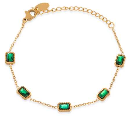 Okouzlující pozlacený náramek se zelenými krystaly Troli