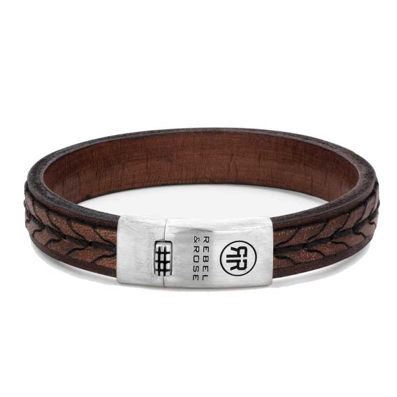 Pánský kožený náramek Stranded Cognac RR-L0079-S Rebel&Rose / Rozměr: 19 cm - L