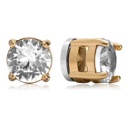 Pozlacené náušnice s magnetem a čirými krystaly 2v1 (pecky, mini brož) Troli