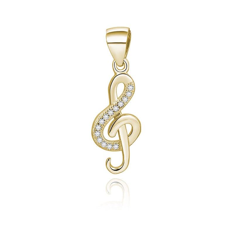 Pozlacený přívěsek se zirkony Houslový klíč AGH591-GOLD Beneto