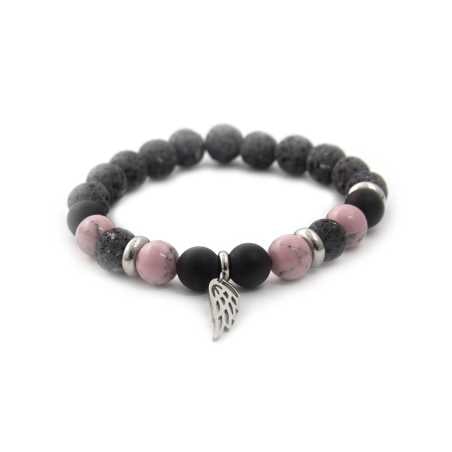 Korálkový náramek z lávového kamene, howlitu a achátu MINK98/17 Agato