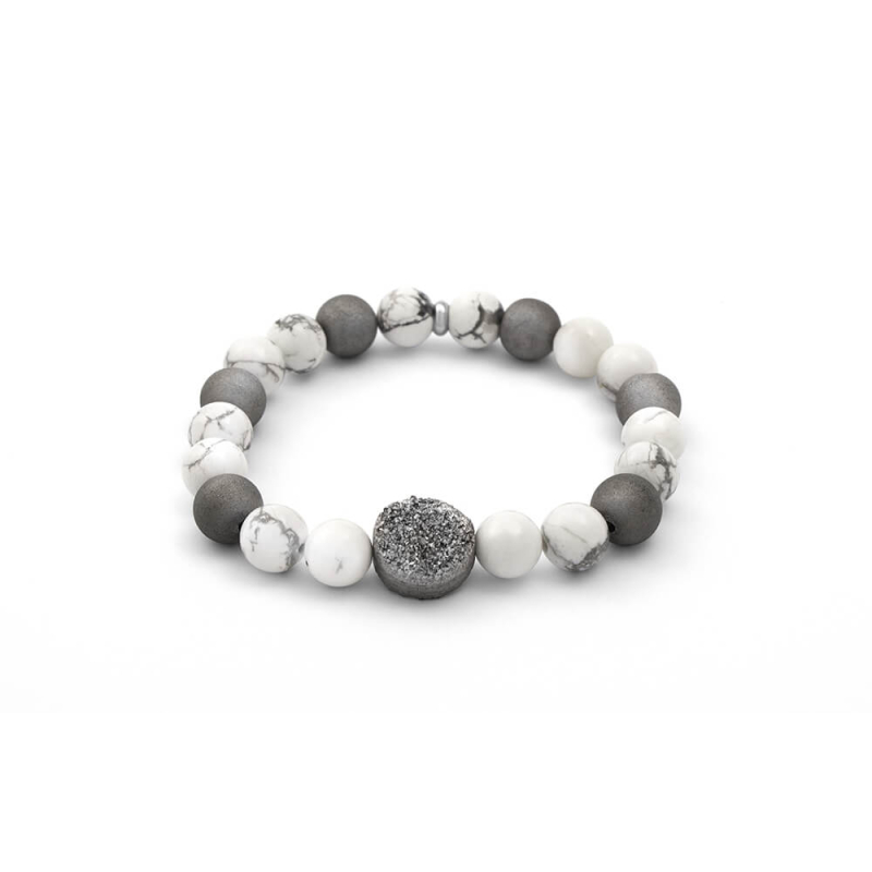 Korálkový náramek z achátu a howlitu MINK123 Agato / Délka: 19 cm