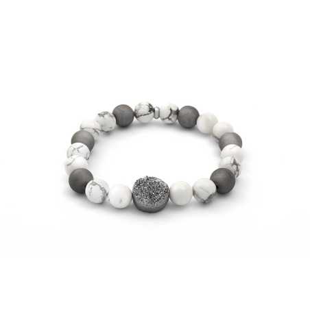 Korálkový náramek z achátu a howlitu MINK123 Agato / Délka: 19 cm