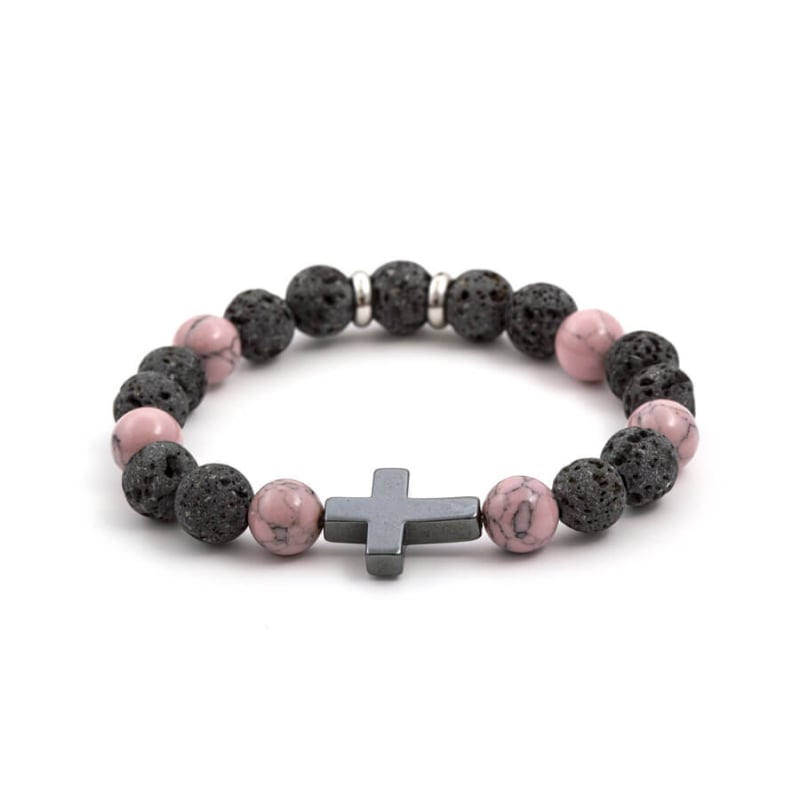 Korálkový náramek z lávového kamene, howlitu a hematitu MINK78/17 Agato